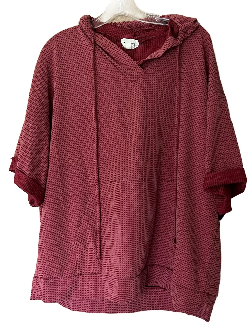 Andree by Unit Oversized Waffle-Knit Hooded Pullover Cranberry S/M